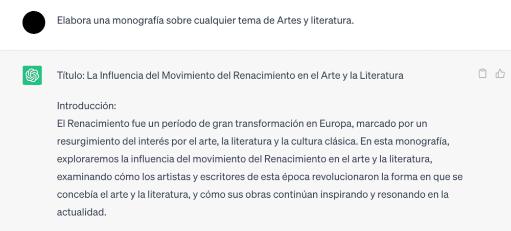 Ejemplo de monografía sobre Artes y literatura con Chat GPT 